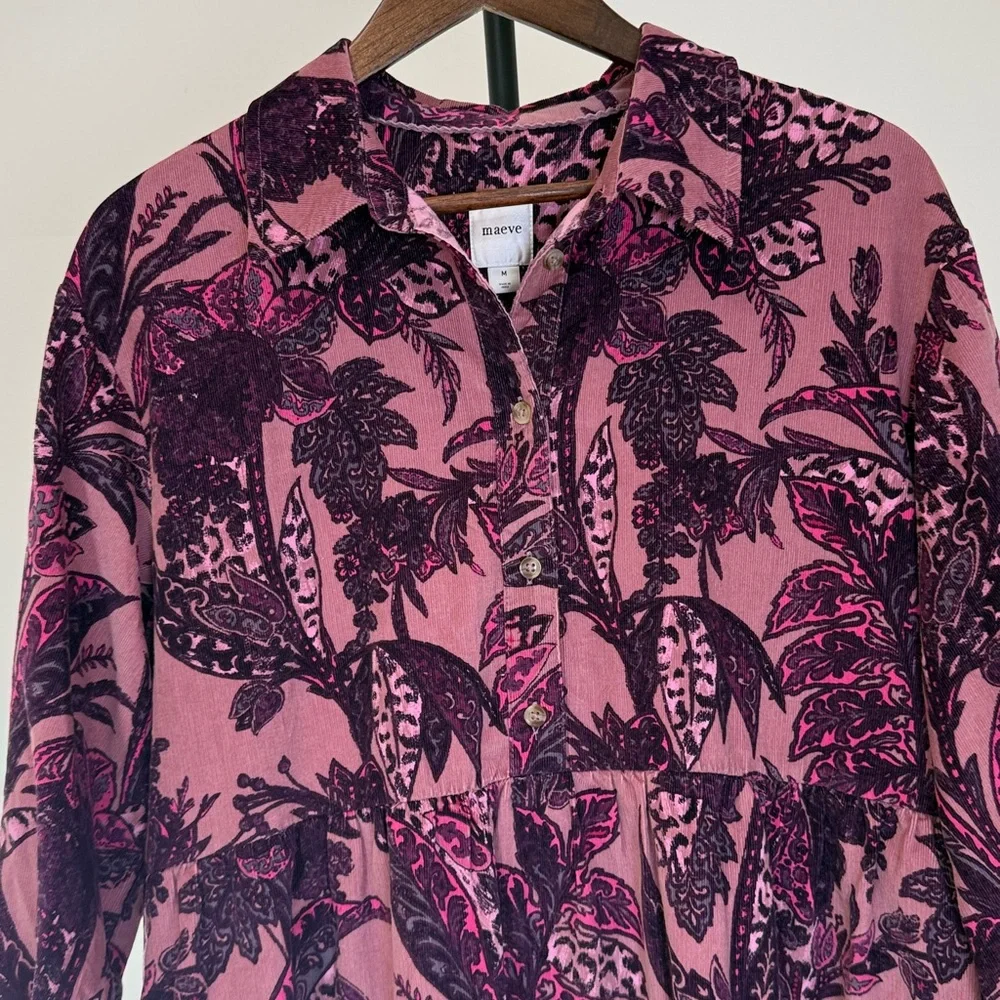 Anthropologie The Bettina Corduroy Tiered Mini Shirt Dress by Maeve. Size M - Picture 9 of 11